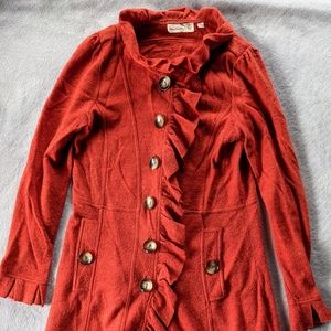 Anthropologie Charlie & Robin Deep Orange Ruffled Cardigan Sweater